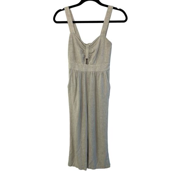 Monteau Ruched Keyhole Jumpsuit Cropped Straight Leg Cream Beachy Cottage Small - Picture 1 of 12